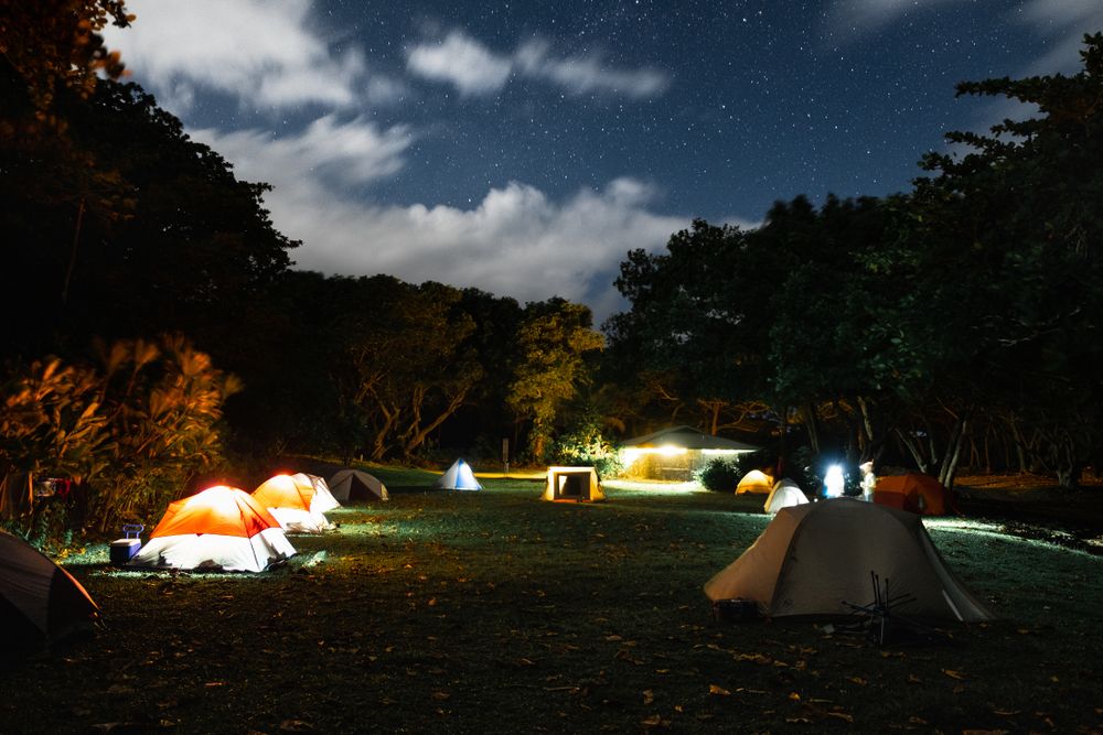 Pitched tents at Waianapanapa State Park's grounds