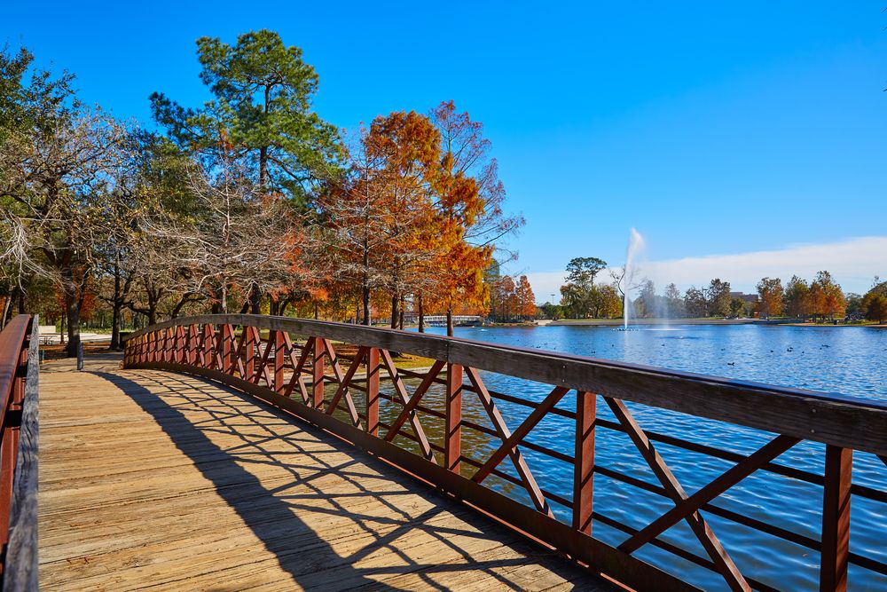 A footbridge at Hermann Park