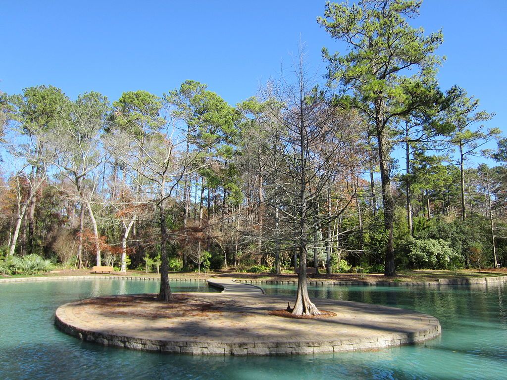 A lake at Mercer Arboretum and Botanical Gardens