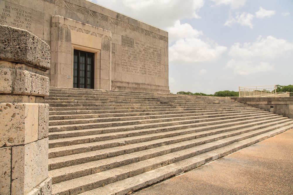 Steps leading up to San Jacinto Museum of History's entrance