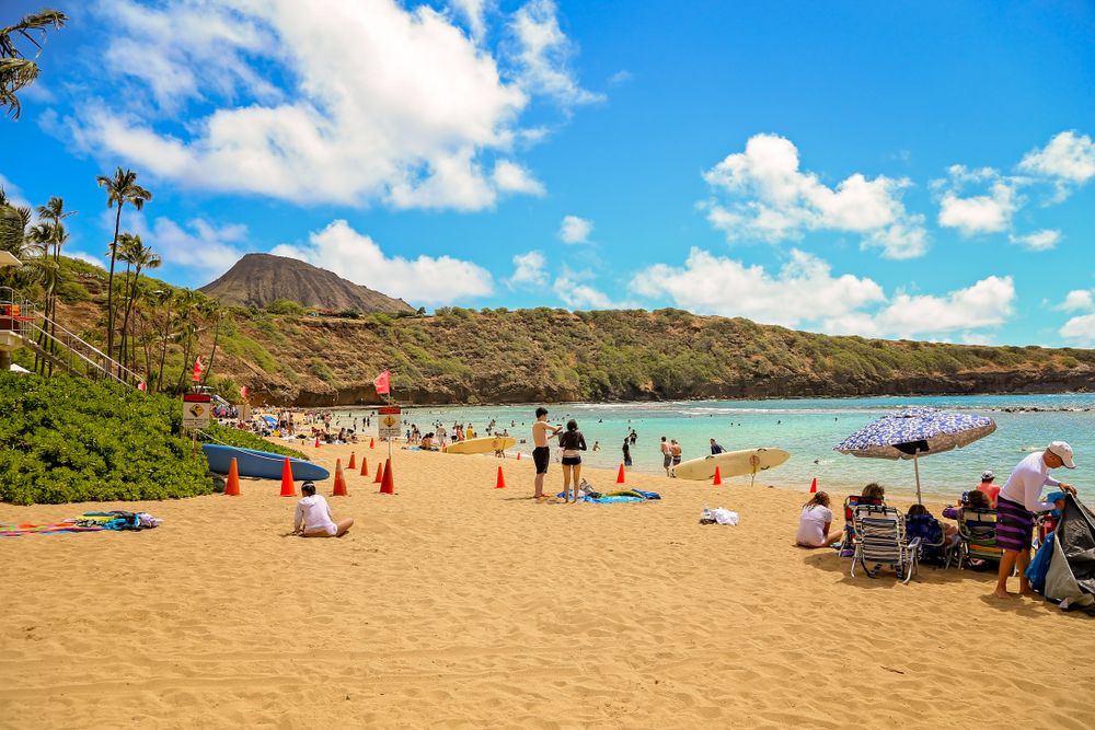 People at Waimea Bay Beach Park