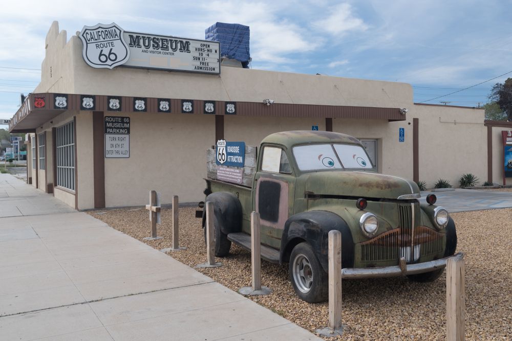 Vintage truck in front of California Route 66 Museum.