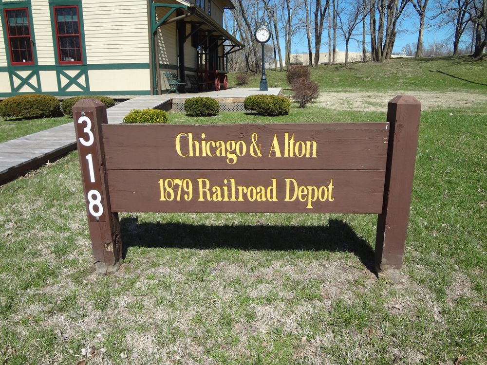 A Sign at Historic 1879 Chicago and Alton Railroad Depot