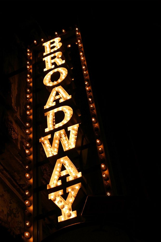 Neon sign of Broadway theatres