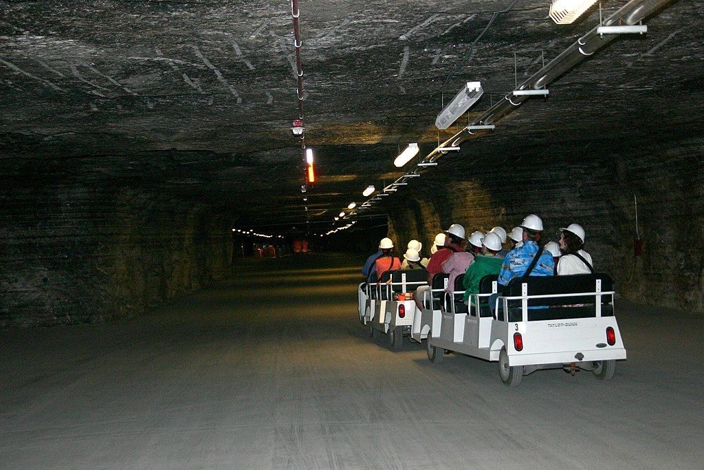 Tram ride at Strataca Underground Salt Museum's great hall