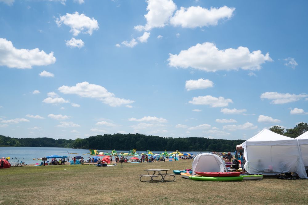People camped at Holly Recreation Area's heron lake