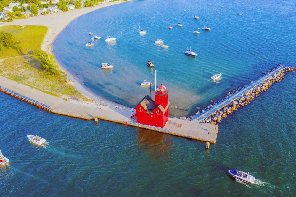 Aerial view of Big Red Lighthouse