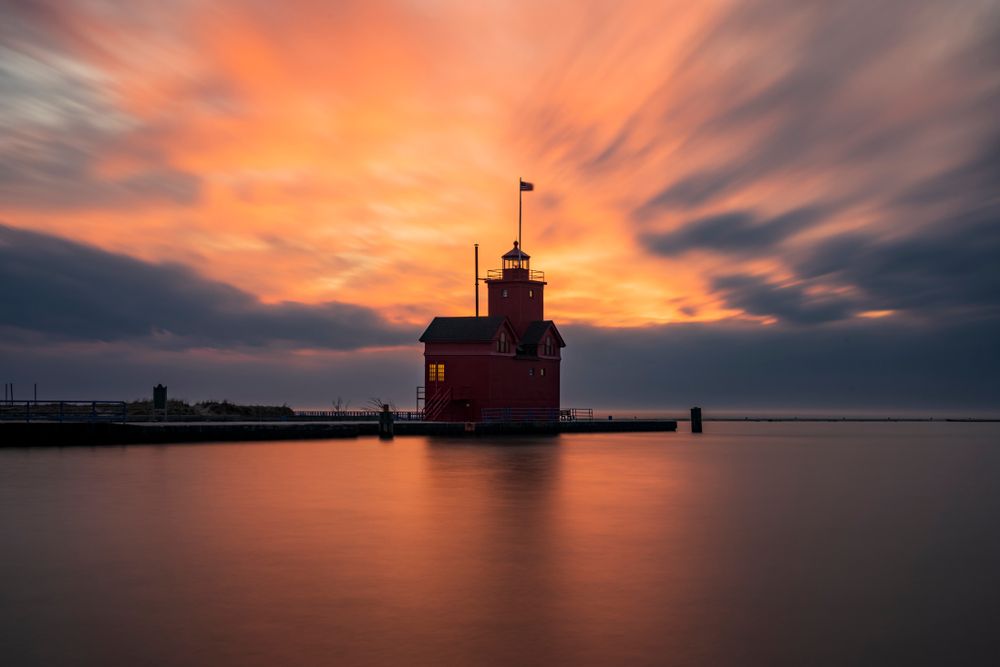 Sunset behind Big Red Lighthouse