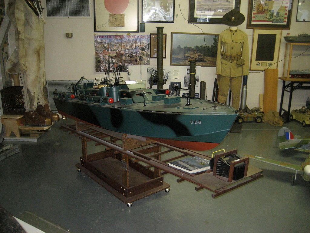 A boat artifact inside the military museum.
