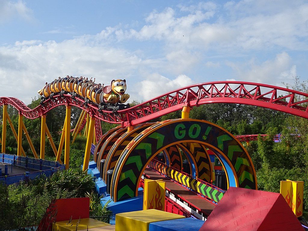 People riding the Slinky Dog Dash