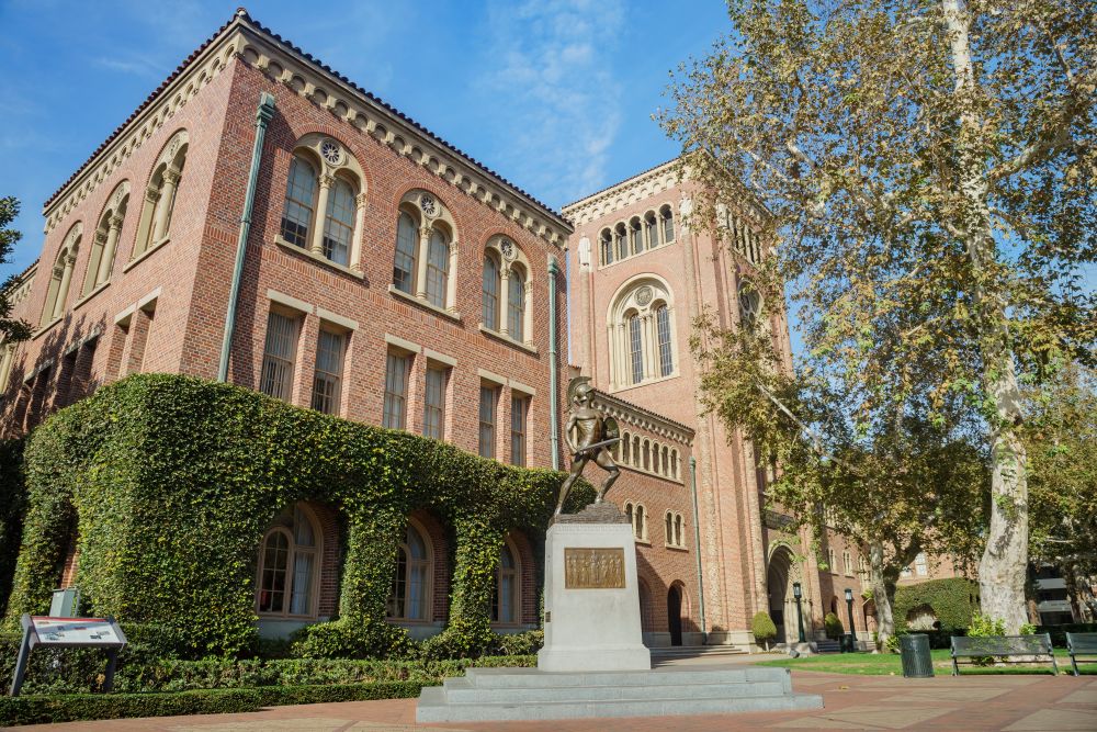 Exterior of an auditorium at University of Southern California