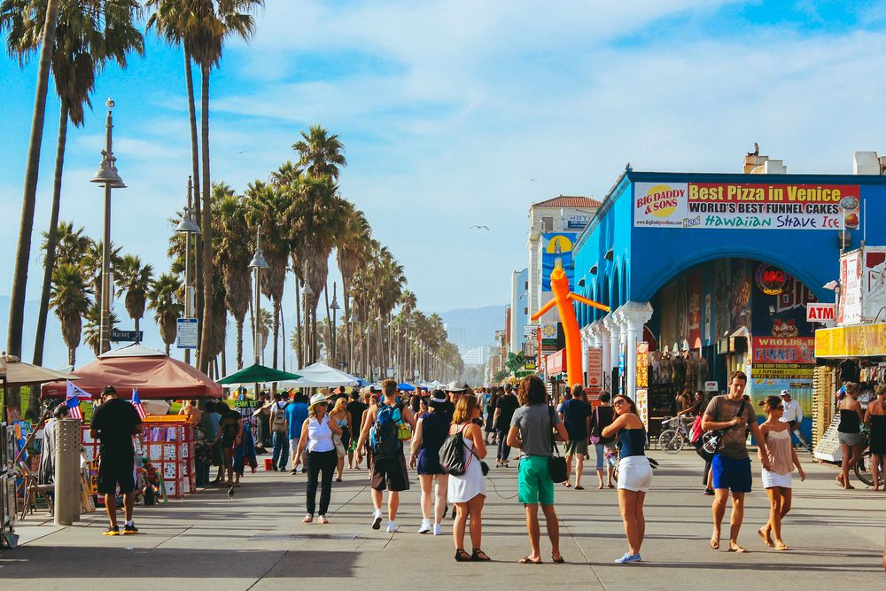 People along the Boardwalk at Venice Beach