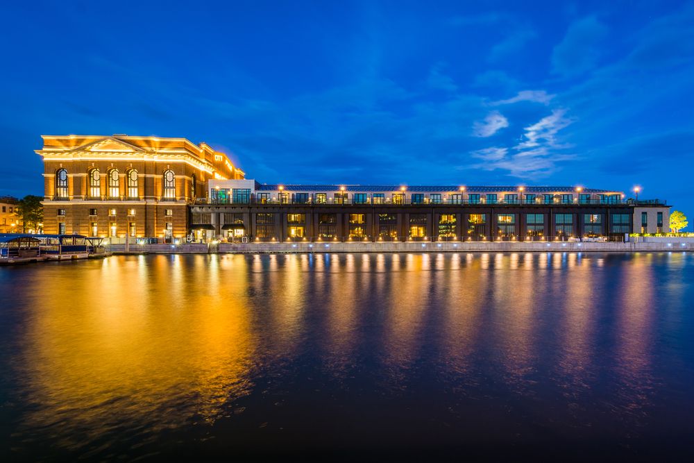 The Broadway Pier at night