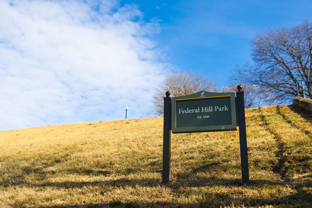 Welcome sign of Federal Hill Park