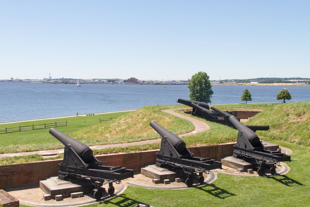 Cannons overlooking the water at Fort McHenry