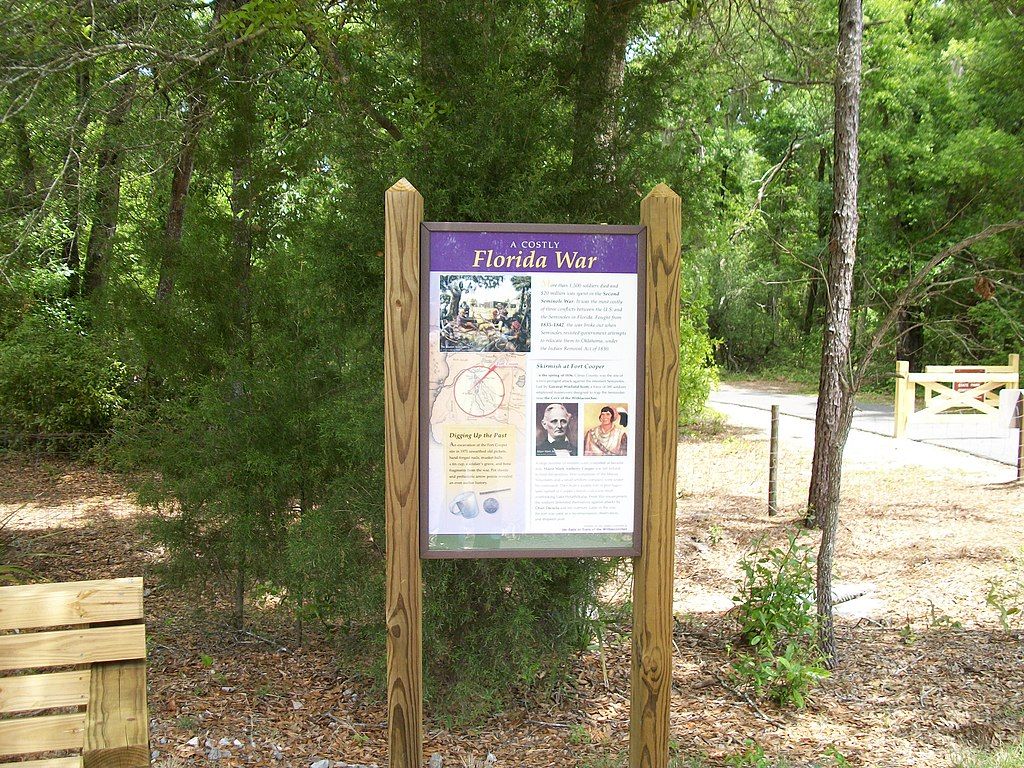 A sign post at Fort Cooper State Park about the florida war