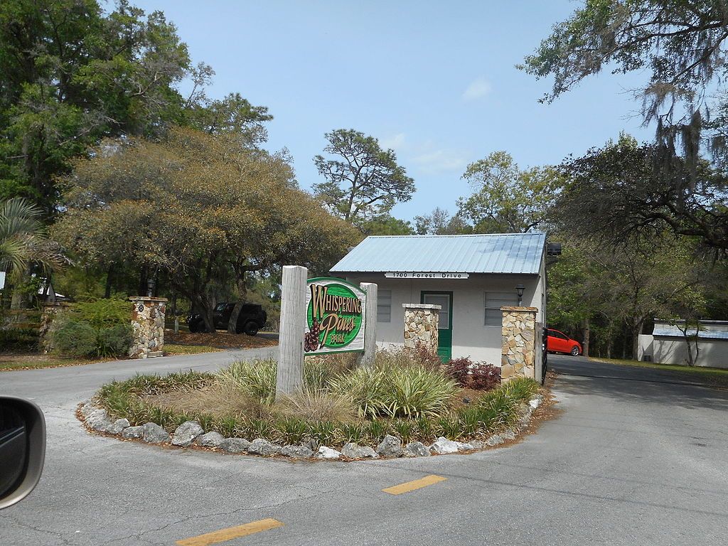 Front gate of the Whispering Pines Park