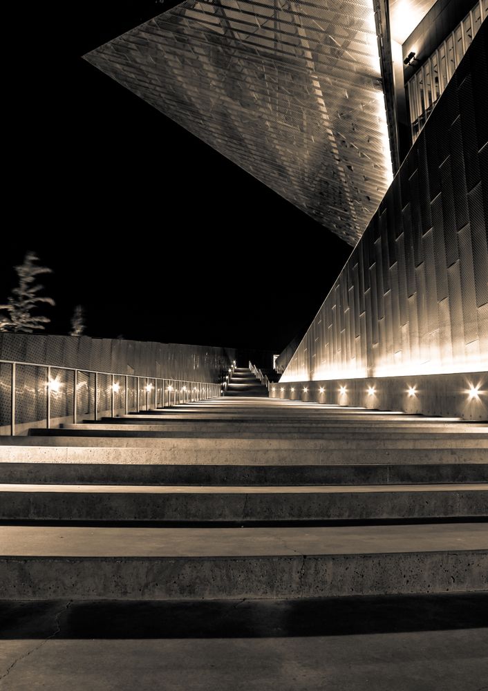 Night scene at Irving Convention Center steps