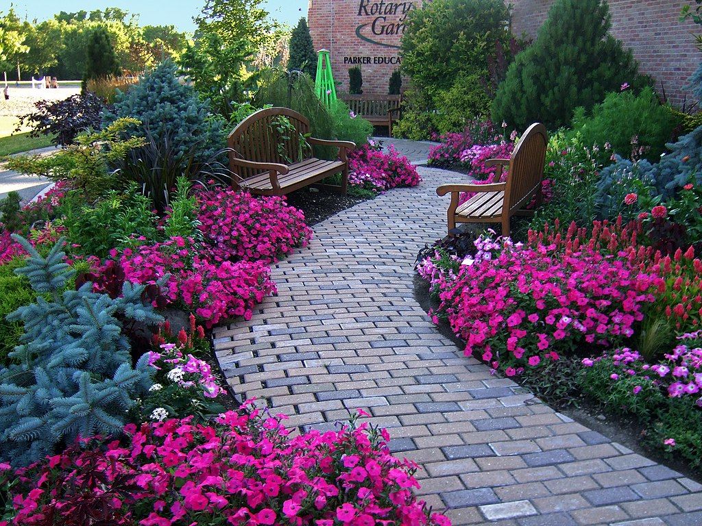 Trail lined with flowers at Rotary Botanical Gardens
