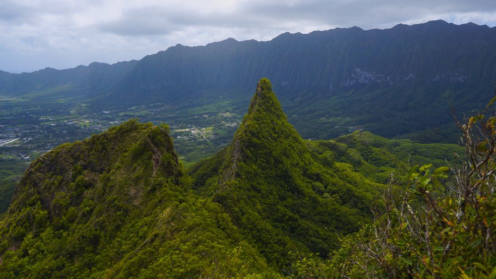 Aerial view of Olomana Three Peaks