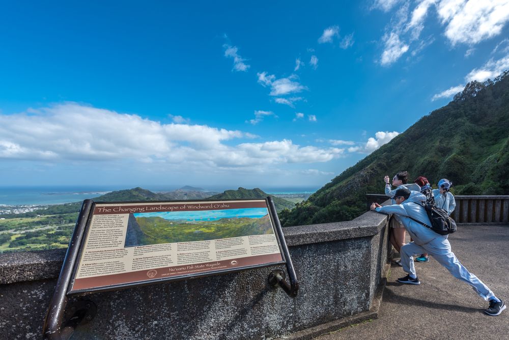 A sign board at Nu'uanu Pali Lookout