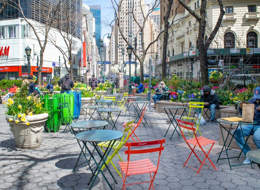 The grounds of Greeley Square Park
