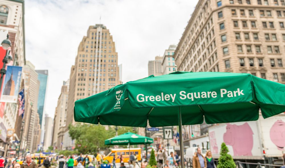 Table umbrella at Greeley Square Park