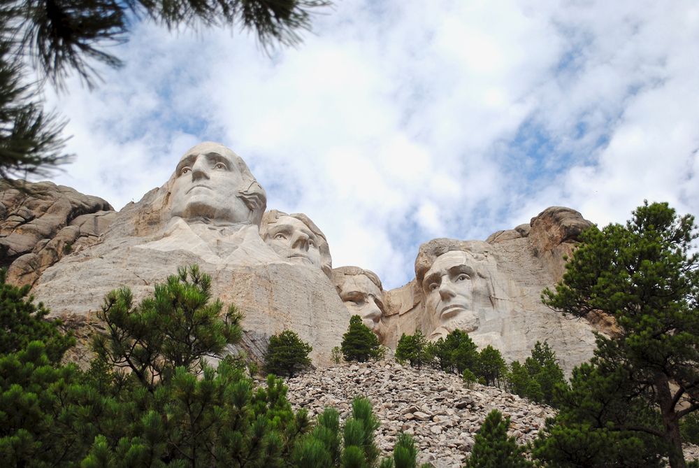 Close view of Mount Rushmore National Memorial from Presidential Trail