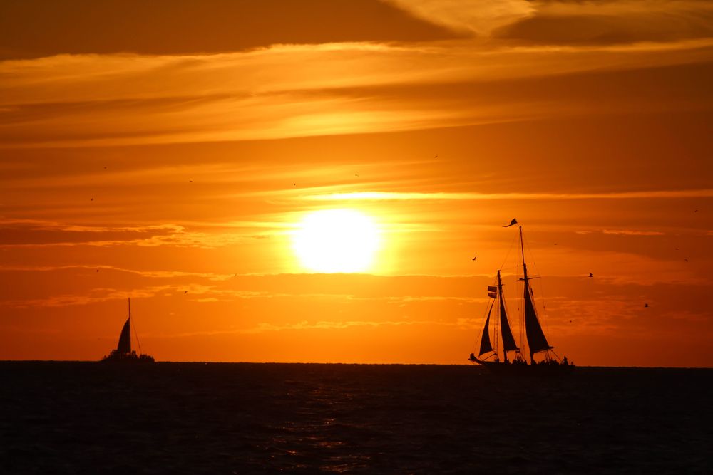 View of parasail boats during sunset from Mallory Square