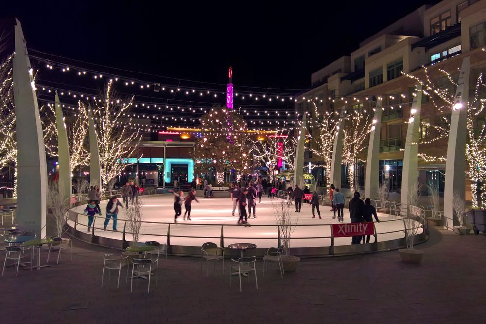 People ice skating at Belmar Downtown District