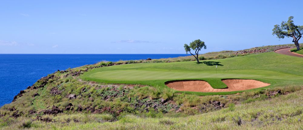 Closer view of Manele Golf Course near the cliff