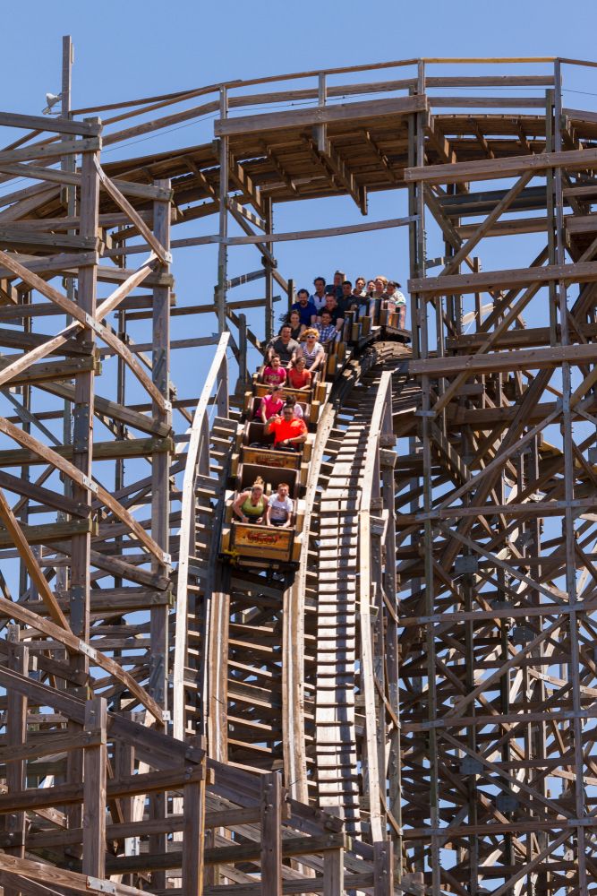 People on Kemah Boardwalk's rollercoaster