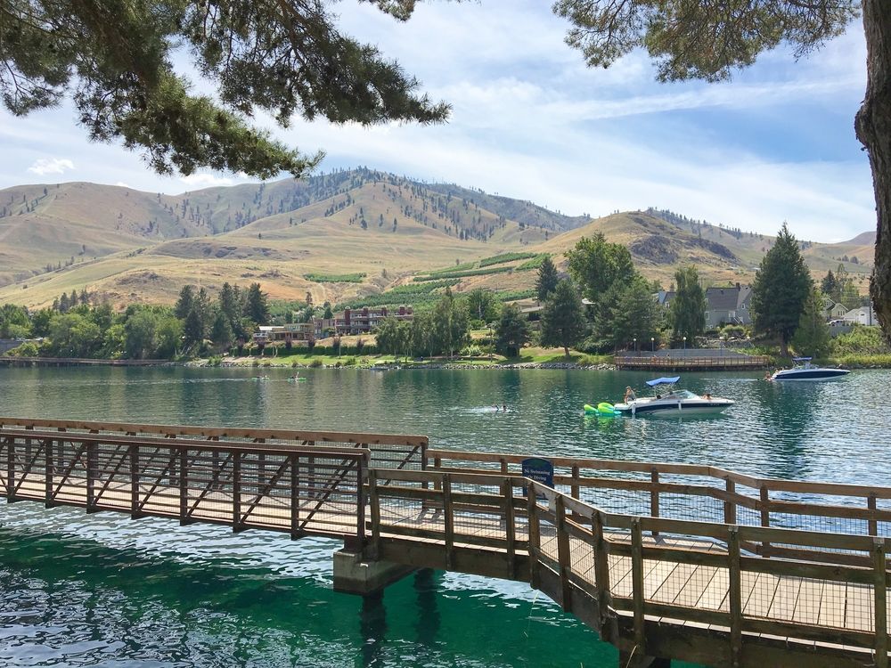 Wooden bridge at Lake Chelan Riverwalk Park