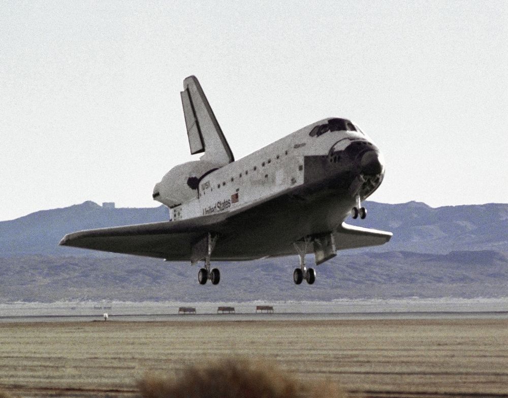 A plane landing at Edwards Air Force Base