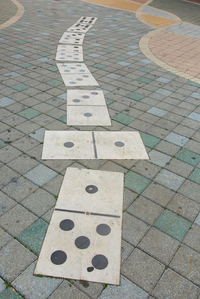 Domino tiles on the walkway of Domino Park