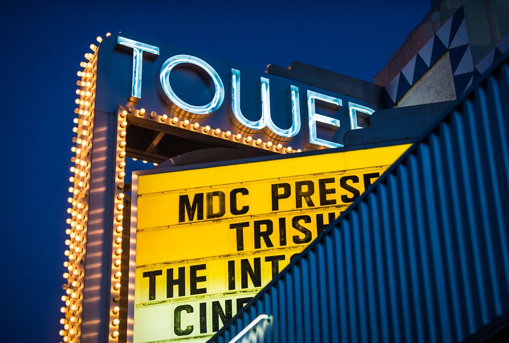 Bright lights of MDC's Tower Theater's sign