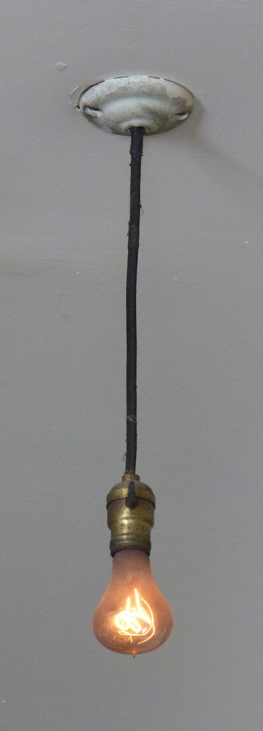 The lit up Centennial Light Bulb
