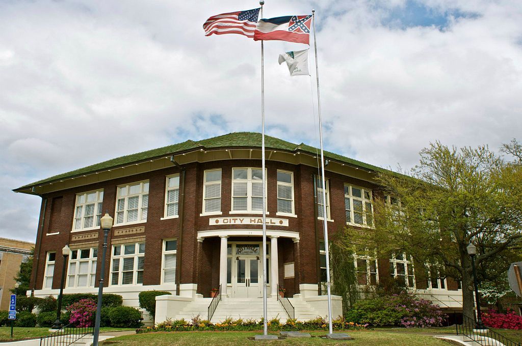 City hall along Laurel's Central Historic District