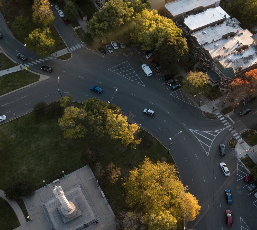 Aerial view of Illinois Centennial Monument.