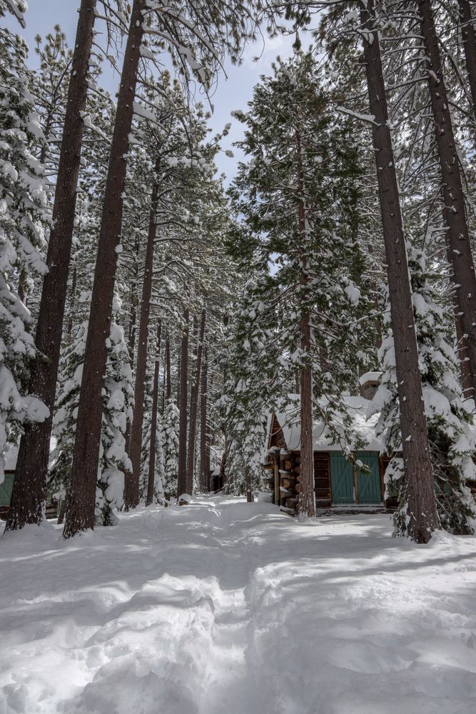 Snow-covered grounds of Tallac Historic Site
