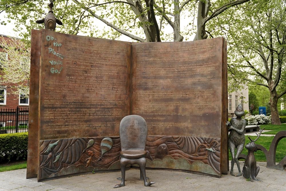 Storyteller sculpture at Dr. Seuss National Memorial Sculpture Garden