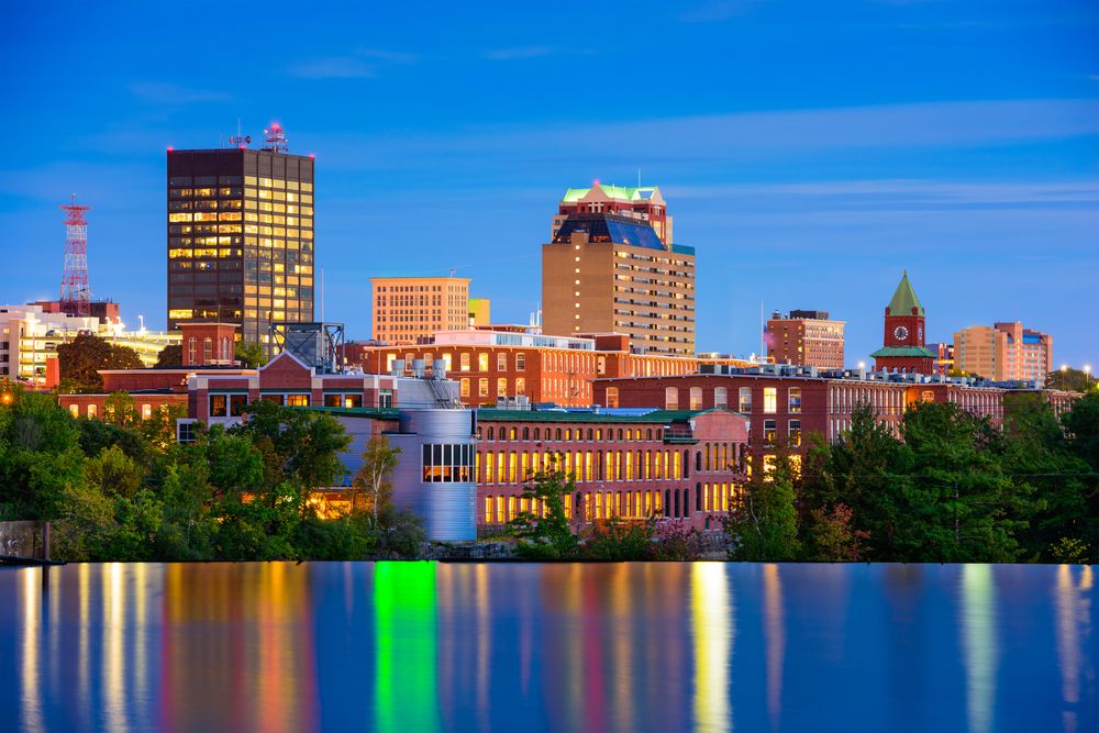 Night view of Manchester, NH