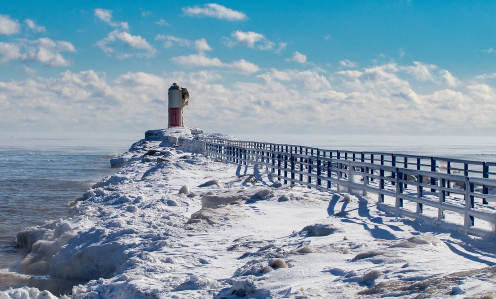 Winter scene at Two Rivers North Pierhead Lighthouse