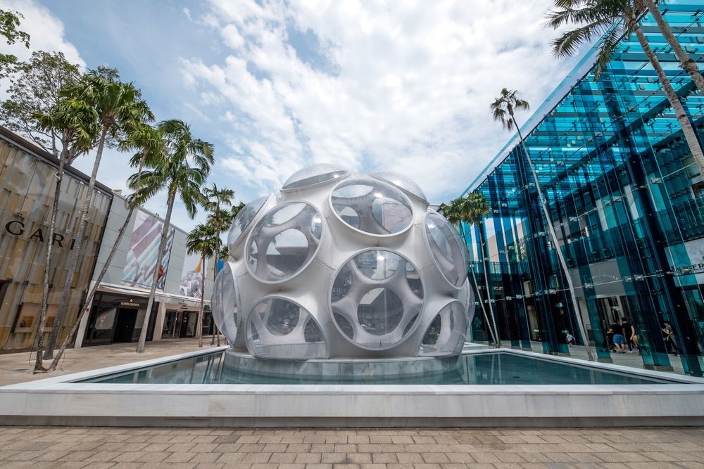 The Fly's Eye Dome surrounded with a pond