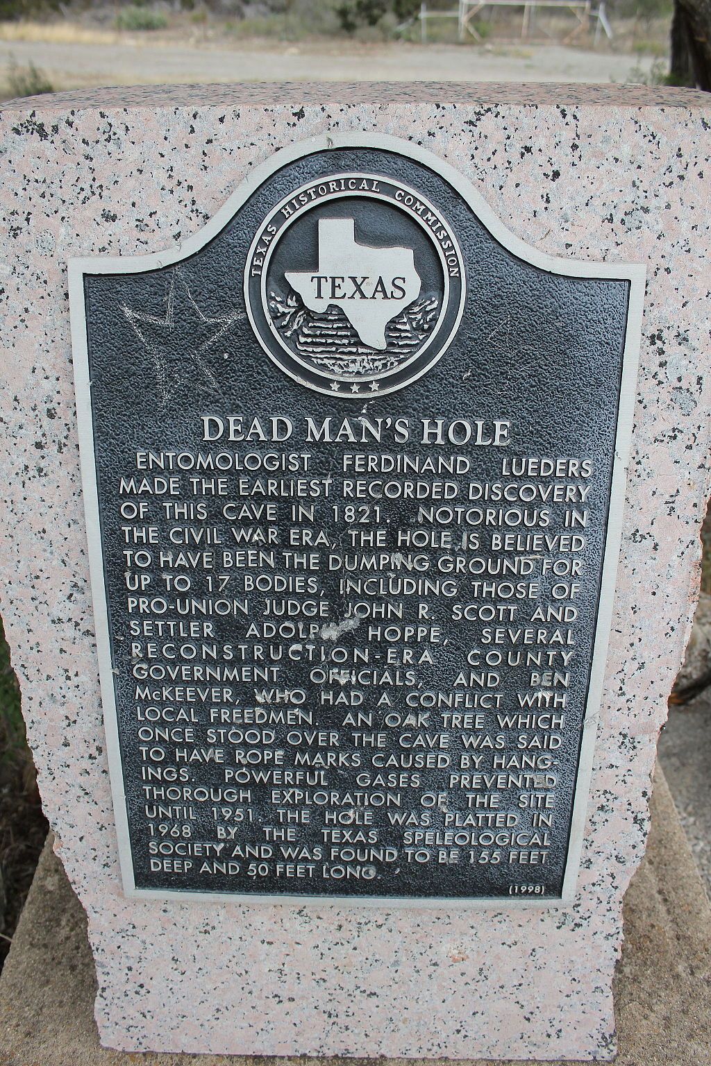 History marker of Dead Man's Hole