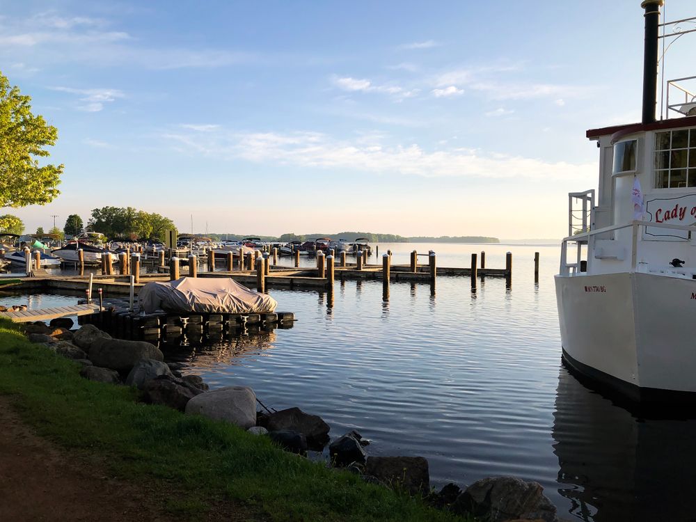 A boat docked at Lake Minnetonka