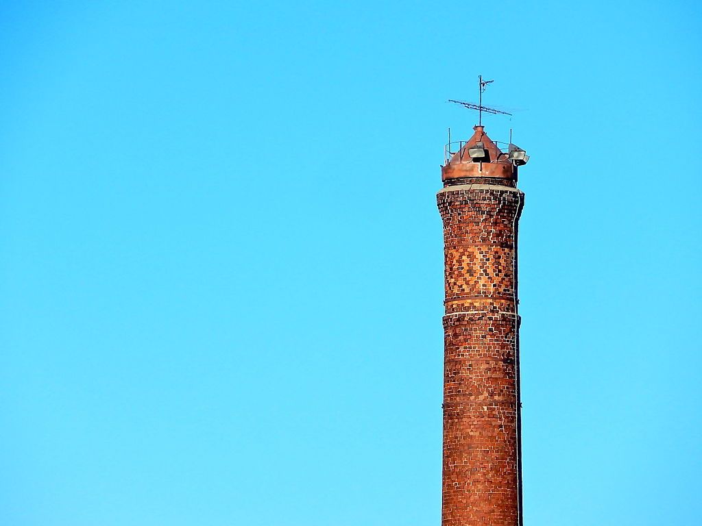 Top part of the Kamm and Schellinger Brewery smokestack.