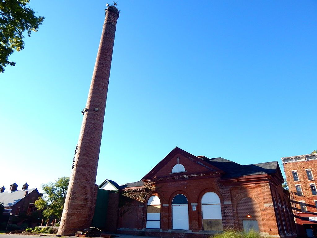 Exterior of the Kamm and Schellinger Brewery's smokestack.