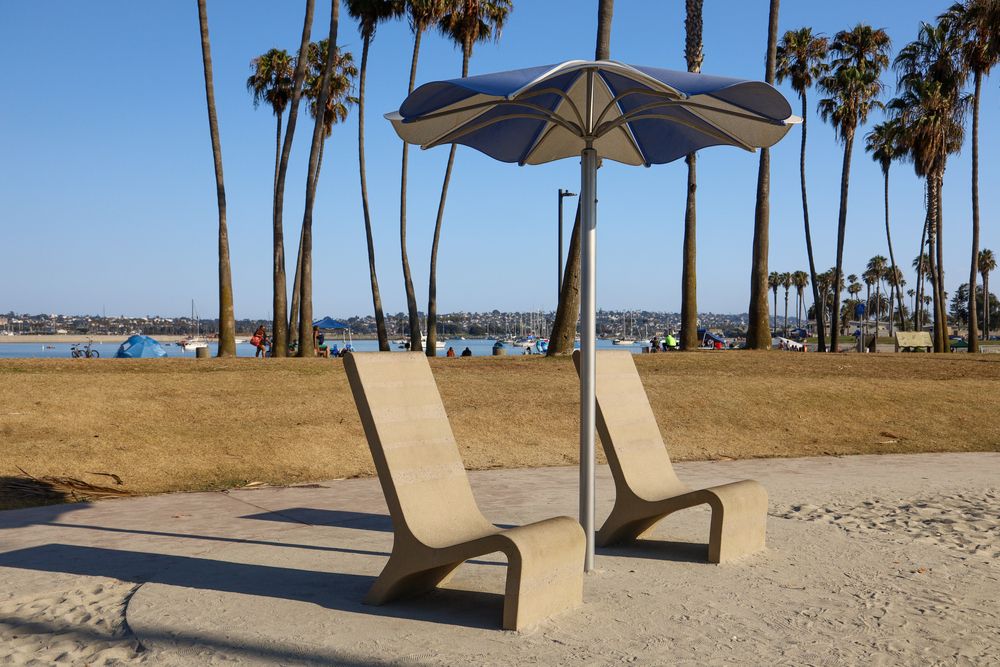 Chairs under an umbrella at Bonita Cove Park