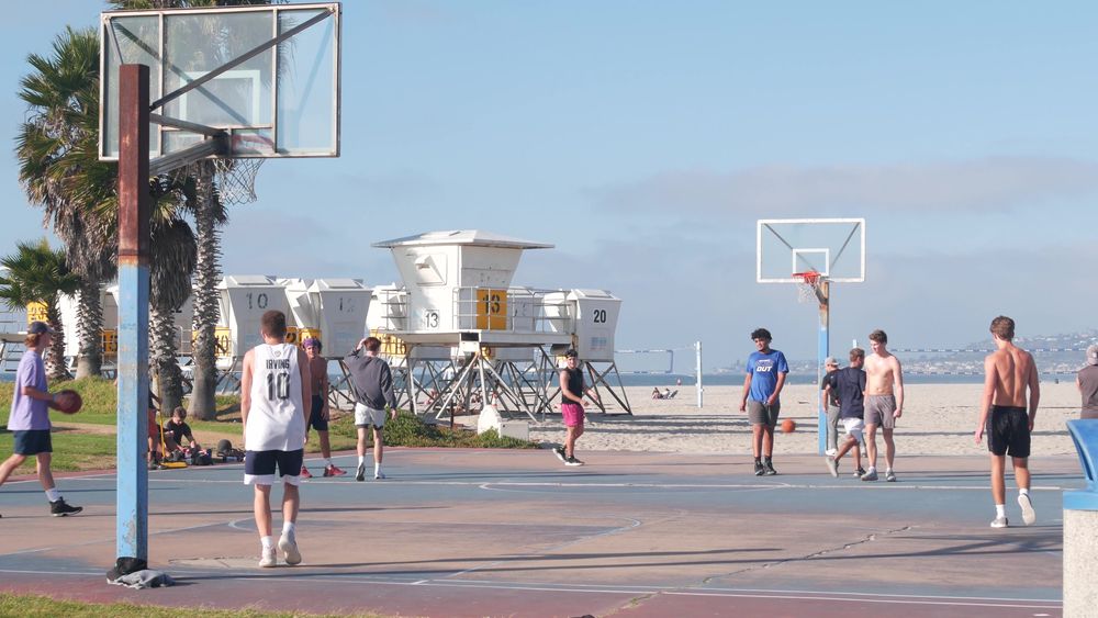 People playing basketball in Mission beach